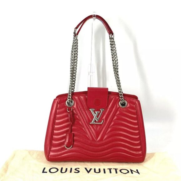 LOUIS VUITTON M51497 New Wave Chain tote Double Chain Shoulder Bag Leather Red - Picture 10 of 16